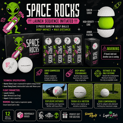 Space Rocks Distance Series Golf Balls | 2-Piece Surlyn Golf Balls | 12-Pack - Club Rehab