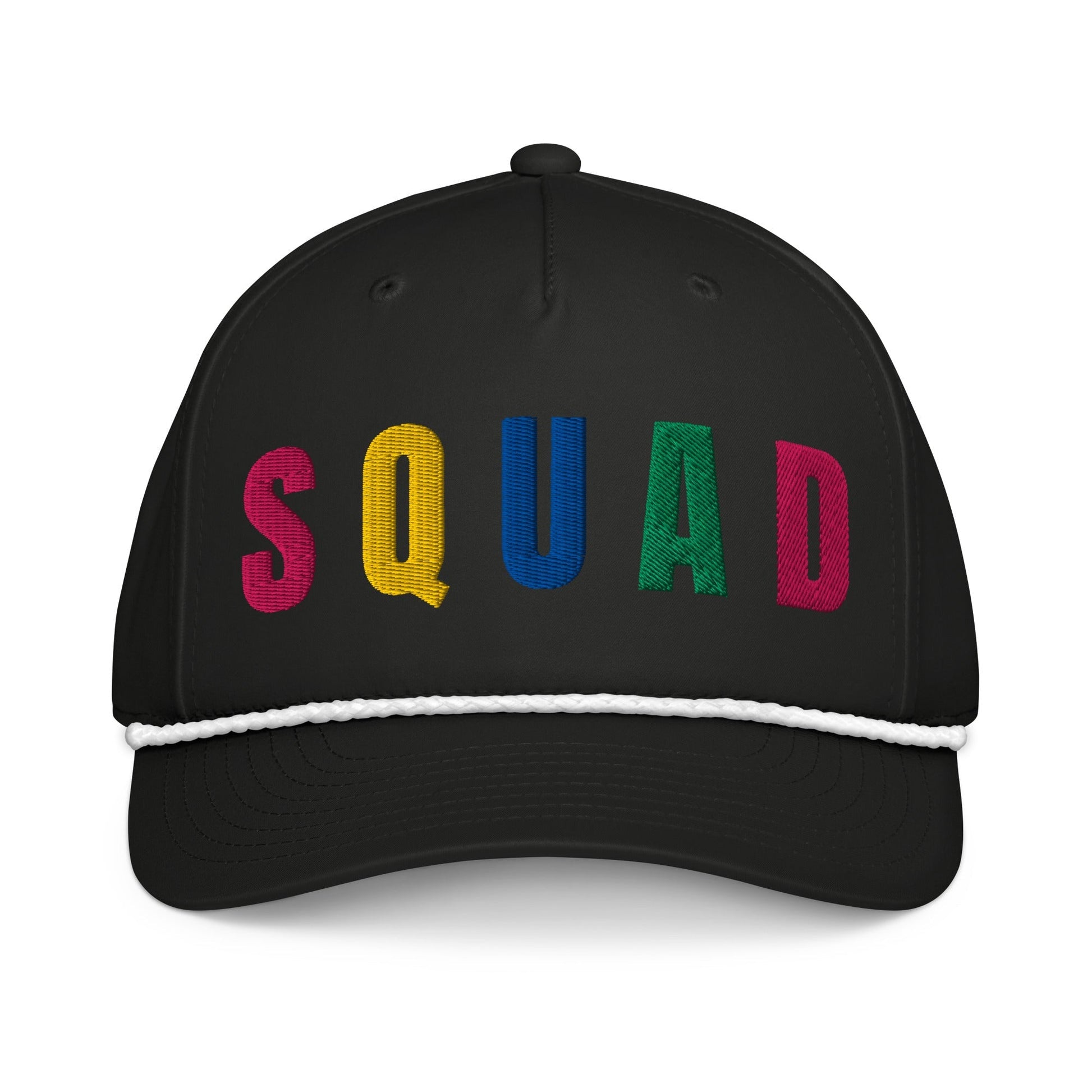 SQUAD Embroidered Golf Rope Hat for Women - Birdie Pop Collection - Black/White - Club Rehab