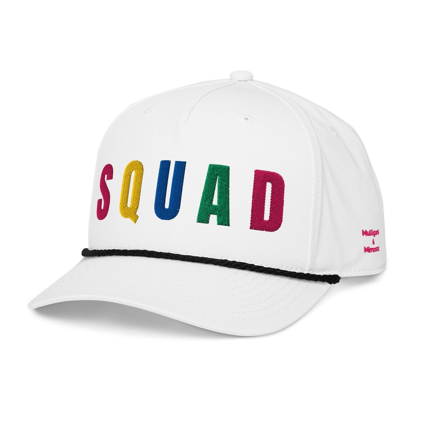 SQUAD Embroidered Golf Rope Hat for Women - Birdie Pop Collection - White/Black - Club Rehab