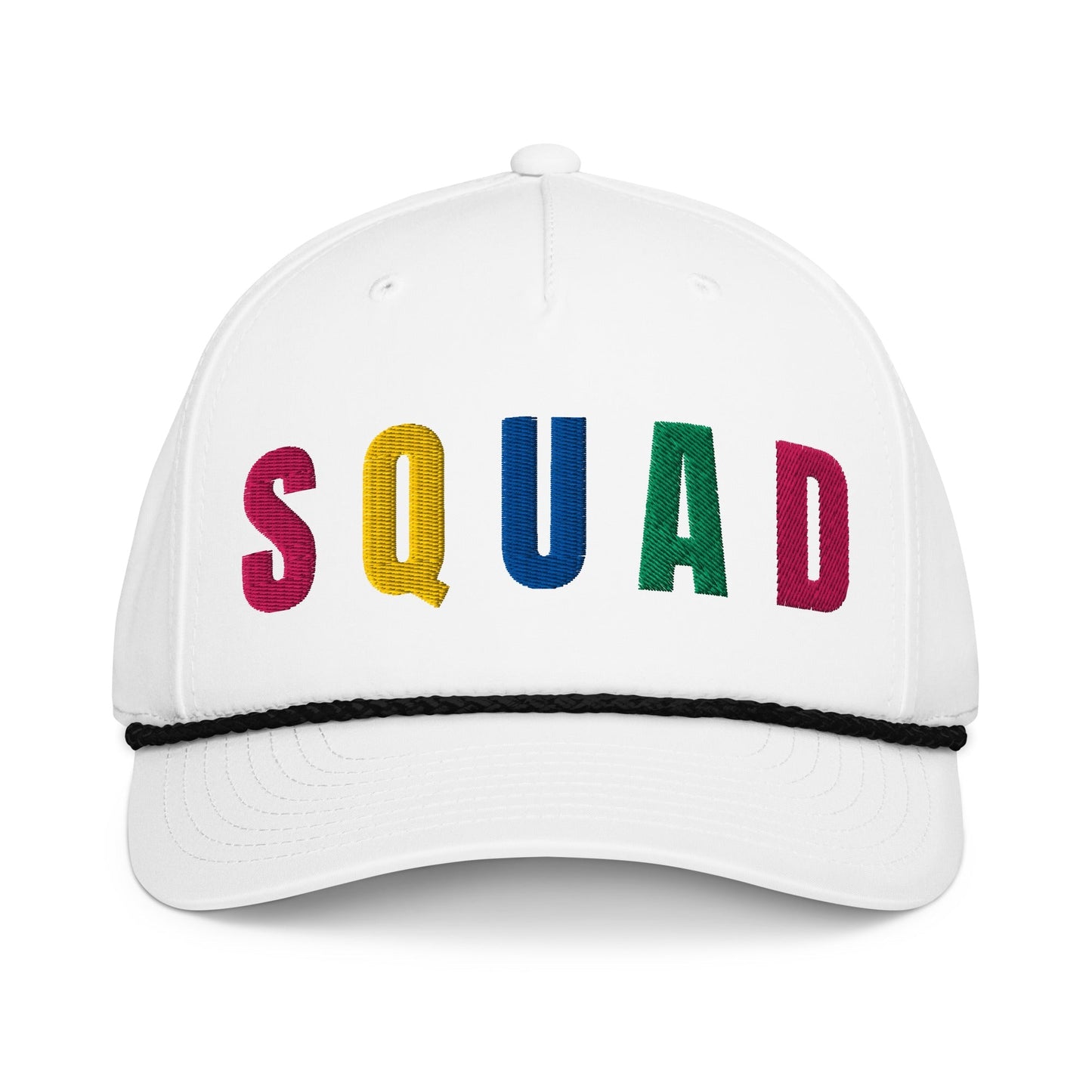 SQUAD Embroidered Golf Rope Hat for Women - Birdie Pop Collection - White/Black - Club Rehab