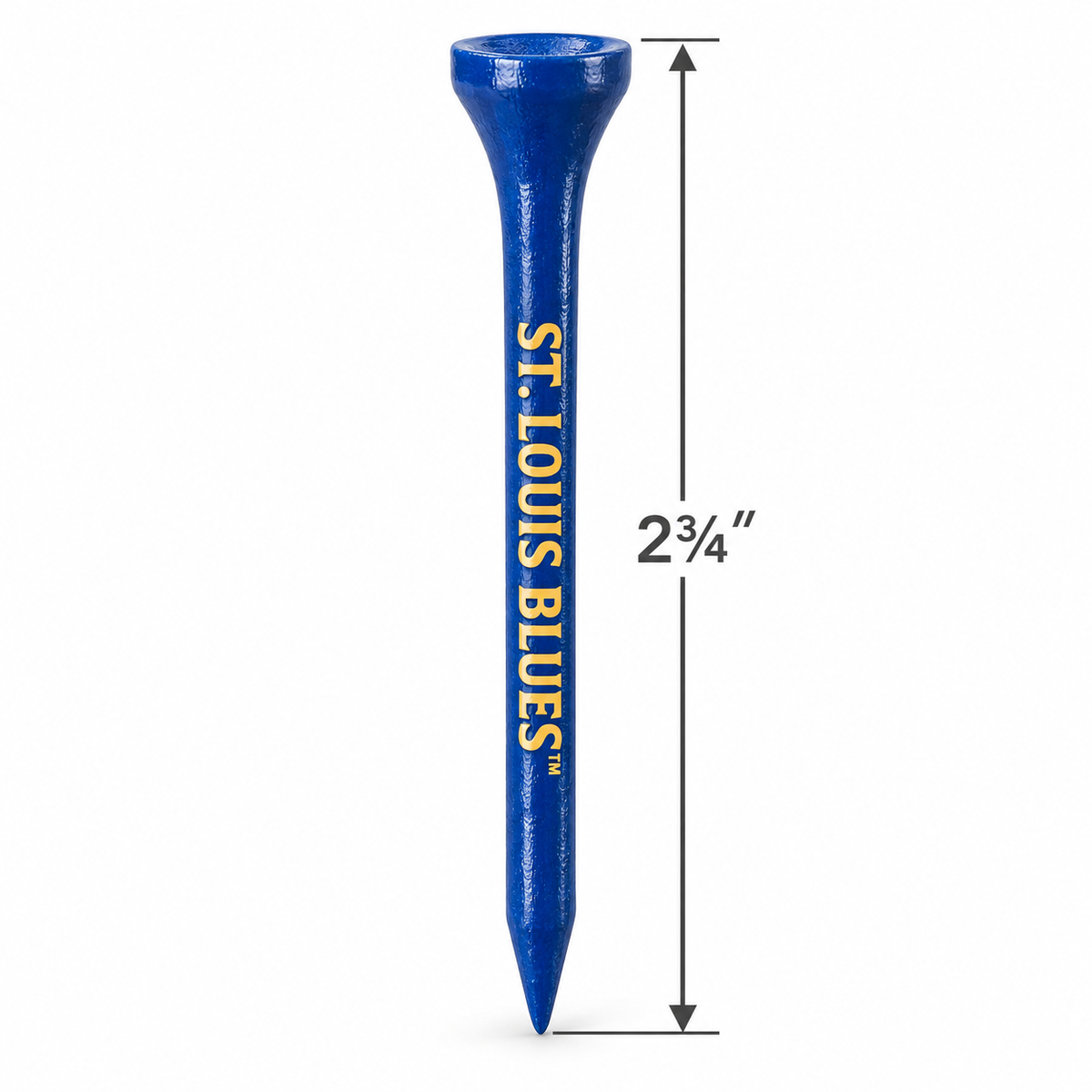 Blue St. Louis Blues golf tee with a 2¾-inch height measurement.