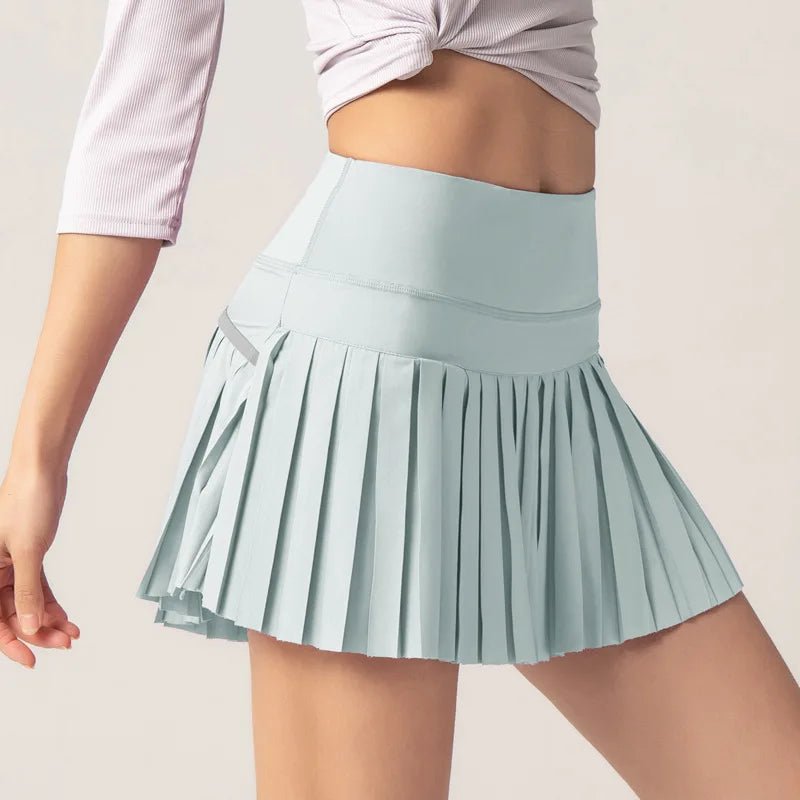 Summer Women Tennis Pleated Skirt With Inner Lining High Waist Double Layer Design Sport Sexy Fitness Yoga Dancing Shorts - light blue S - Club Rehab