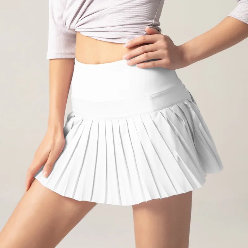Summer Women Tennis Pleated Skirt With Inner Lining High Waist Double Layer Design Sport Sexy Fitness Yoga Dancing Shorts - WHITE L - Club Rehab