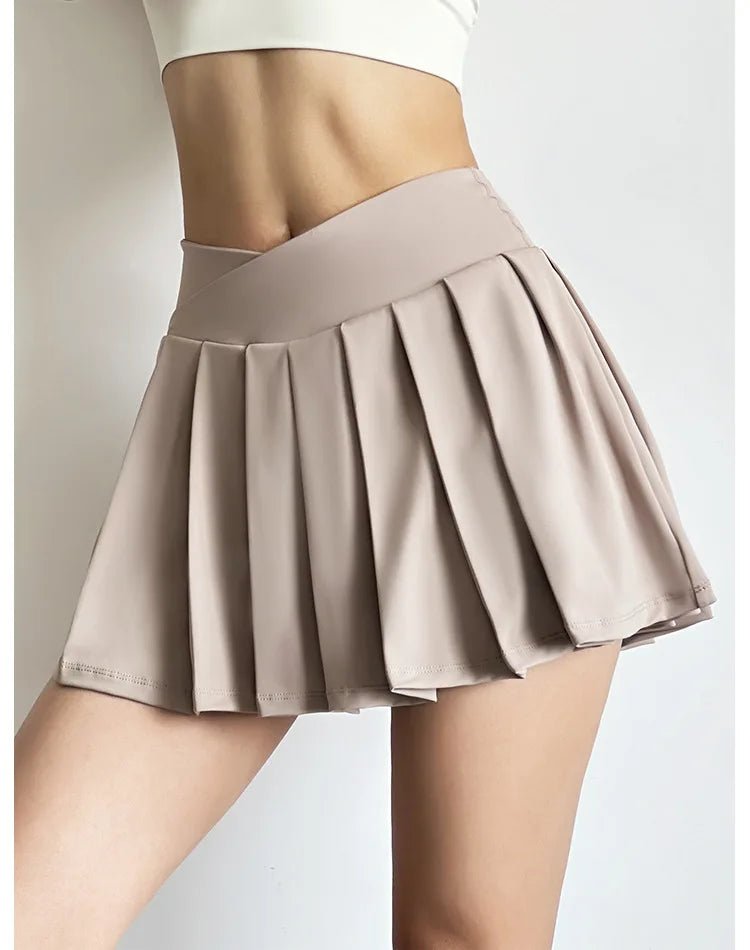 Summer Women Tennis Pleated Skirt With Inner Lining High Waist Double Layer Design Sport Sexy Fitness Yoga Dancing Shorts - DK01 coffee S - Club Rehab