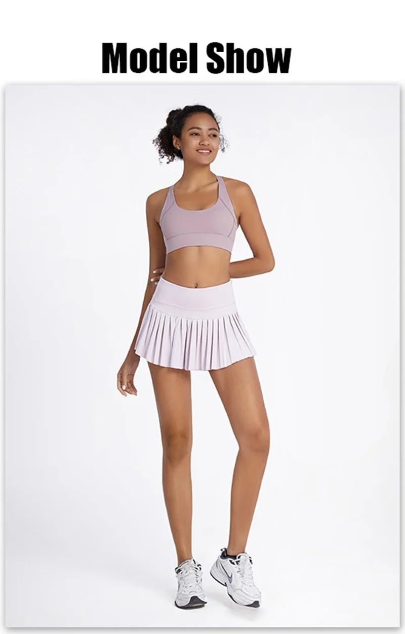 Summer Women Tennis Pleated Skirt With Inner Lining High Waist Double Layer Design Sport Sexy Fitness Yoga Dancing Shorts - DK01 coffee S - Club Rehab