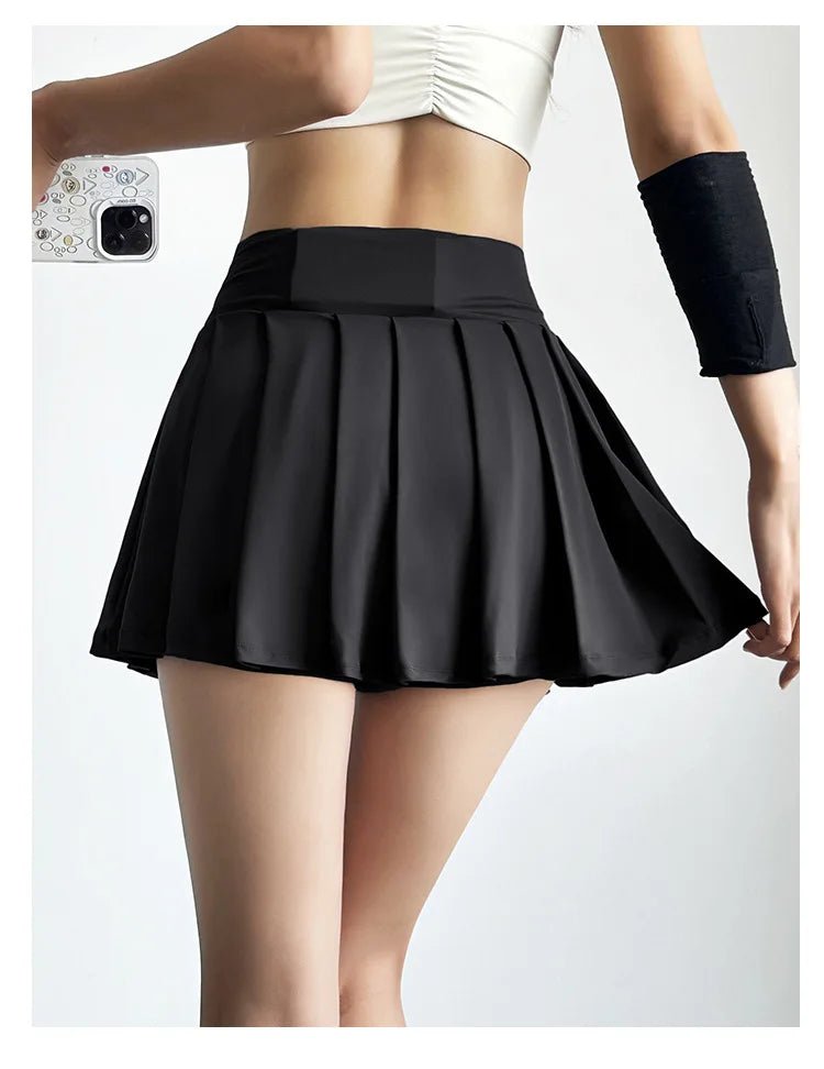 Summer Women Tennis Pleated Skirt With Inner Lining High Waist Double Layer Design Sport Sexy Fitness Yoga Dancing Shorts - DK01 coffee S - Club Rehab