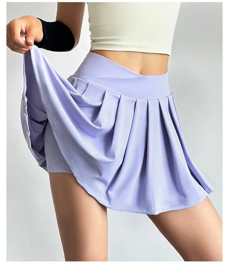Summer Women Tennis Pleated Skirt With Inner Lining High Waist Double Layer Design Sport Sexy Fitness Yoga Dancing Shorts - DK01 coffee S - Club Rehab