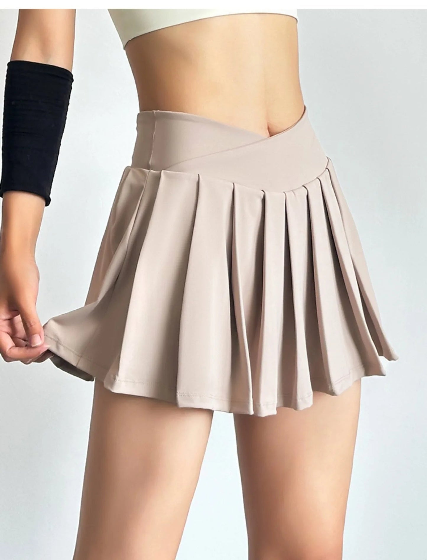 Summer Women Tennis Pleated Skirt With Inner Lining High Waist Double Layer Design Sport Sexy Fitness Yoga Dancing Shorts - DK01 coffee S - Club Rehab