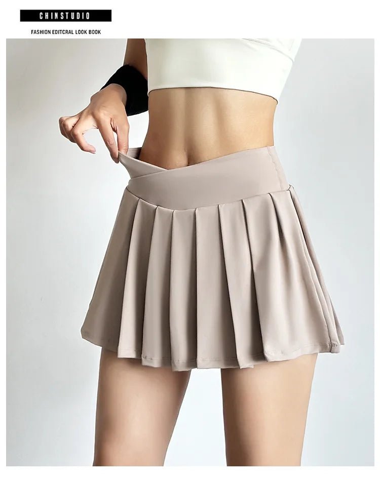 Summer Women Tennis Pleated Skirt With Inner Lining High Waist Double Layer Design Sport Sexy Fitness Yoga Dancing Shorts - DK01 coffee S - Club Rehab