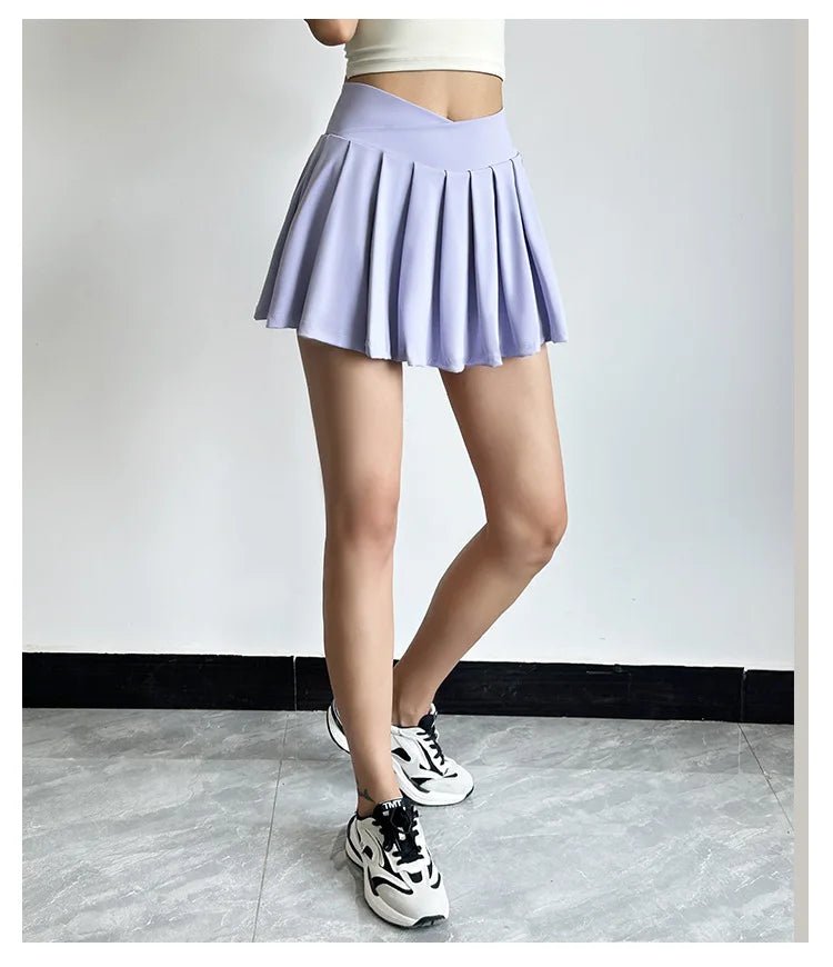 Summer Women Tennis Pleated Skirt With Inner Lining High Waist Double Layer Design Sport Sexy Fitness Yoga Dancing Shorts - DK01 coffee S - Club Rehab