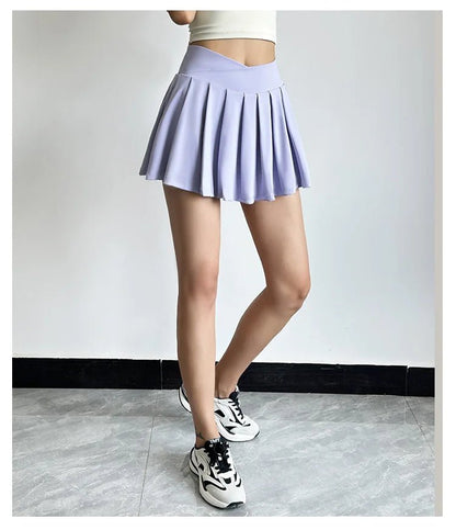 Summer Women Tennis Pleated Skirt With Inner Lining High Waist Double Layer Design Sport Sexy Fitness Yoga Dancing Shorts - DK01 coffee S - Club Rehab