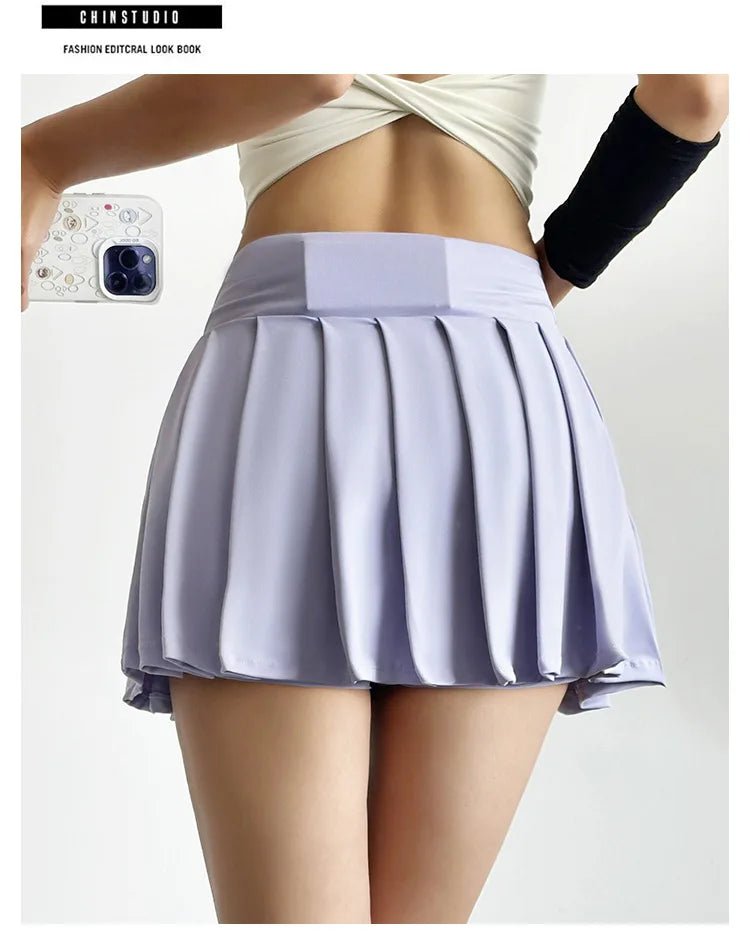 Summer Women Tennis Pleated Skirt With Inner Lining High Waist Double Layer Design Sport Sexy Fitness Yoga Dancing Shorts - DK01 coffee S - Club Rehab