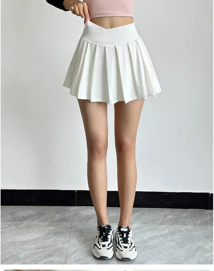 Summer Women Tennis Pleated Skirt With Inner Lining High Waist Double Layer Design Sport Sexy Fitness Yoga Dancing Shorts - DK01 coffee S - Club Rehab