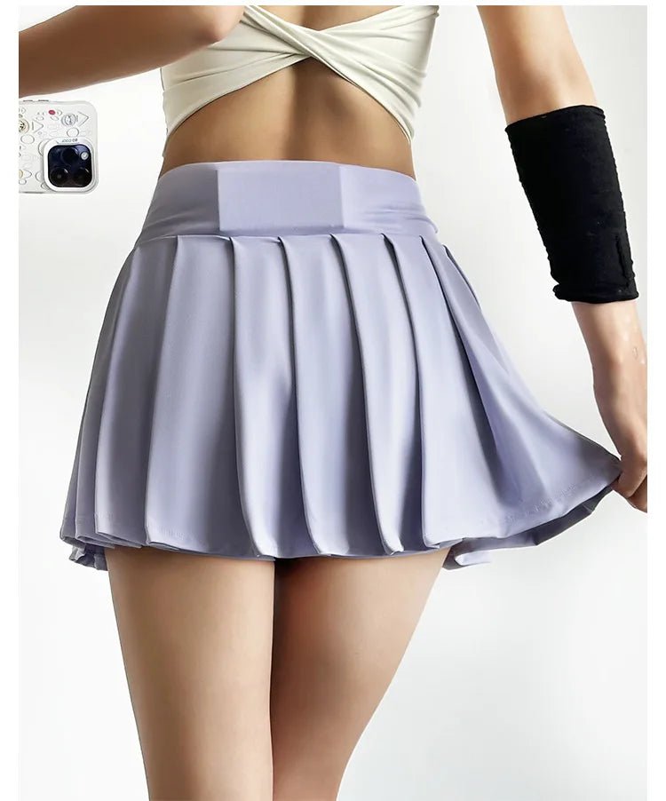 Summer Women Tennis Pleated Skirt With Inner Lining High Waist Double Layer Design Sport Sexy Fitness Yoga Dancing Shorts - DK01 coffee S - Club Rehab