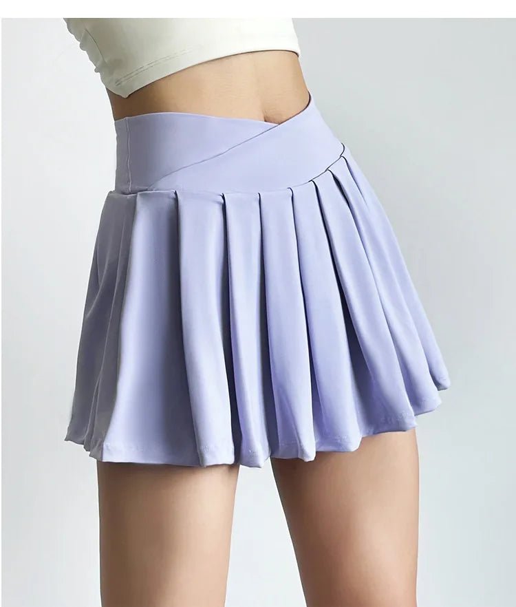 Summer Women Tennis Pleated Skirt With Inner Lining High Waist Double Layer Design Sport Sexy Fitness Yoga Dancing Shorts - DK01 coffee S - Club Rehab