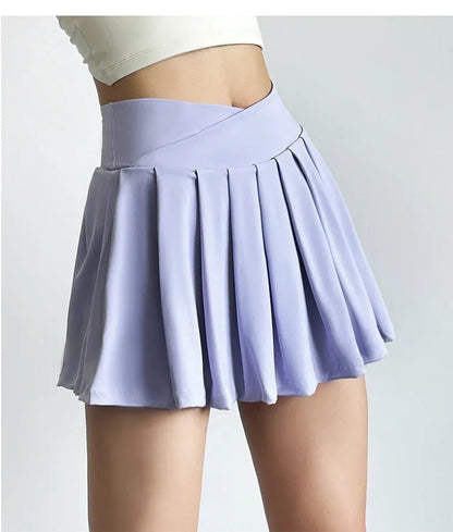 Summer Women Tennis Pleated Skirt With Inner Lining High Waist Double Layer Design Sport Sexy Fitness Yoga Dancing Shorts - DK01 coffee S - Club Rehab