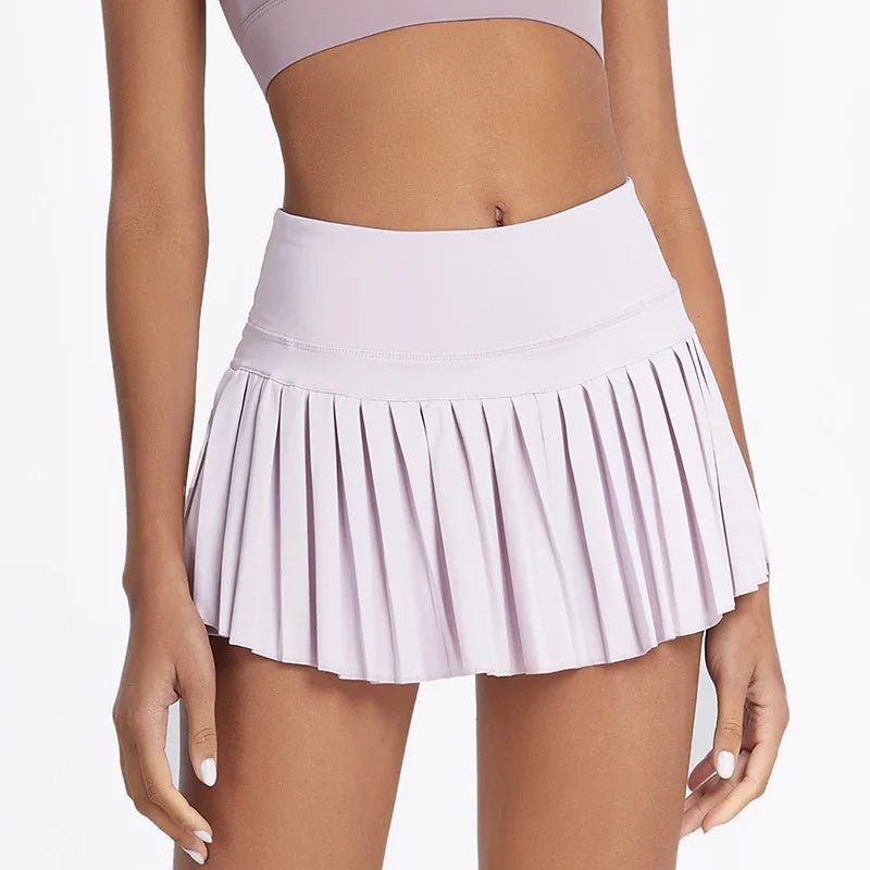 Summer Women Tennis Pleated Skirt With Inner Lining High Waist Double Layer Design Sport Sexy Fitness Yoga Dancing Shorts - DK01 coffee S - Club Rehab