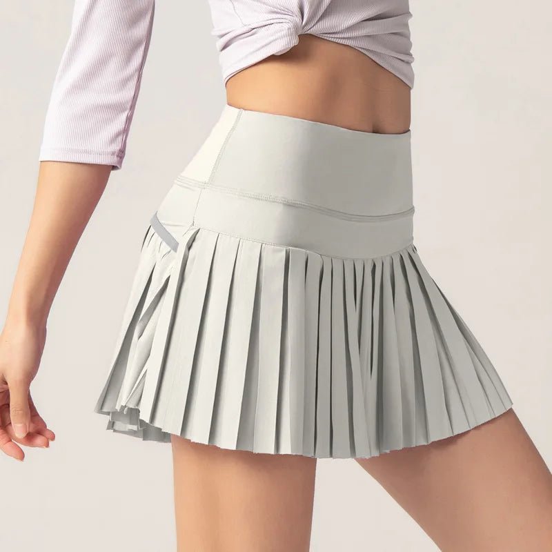 Summer Women Tennis Pleated Skirt With Inner Lining High Waist Double Layer Design Sport Sexy Fitness Yoga Dancing Shorts - DK01 coffee S - Club Rehab