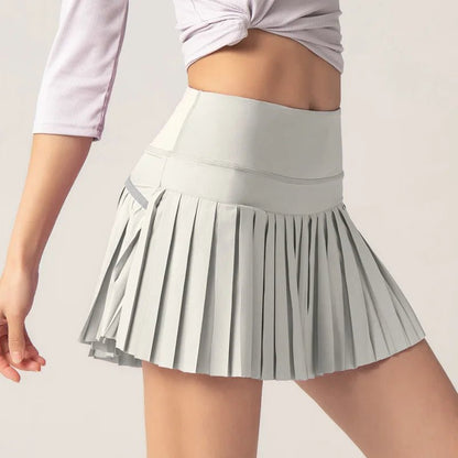 Summer Women Tennis Pleated Skirt With Inner Lining High Waist Double Layer Design Sport Sexy Fitness Yoga Dancing Shorts - DK01 coffee S - Club Rehab