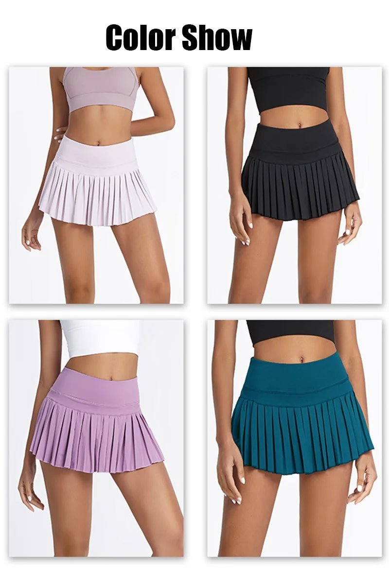 Summer Women Tennis Pleated Skirt With Inner Lining High Waist Double Layer Design Sport Sexy Fitness Yoga Dancing Shorts - DK01 coffee S - Club Rehab