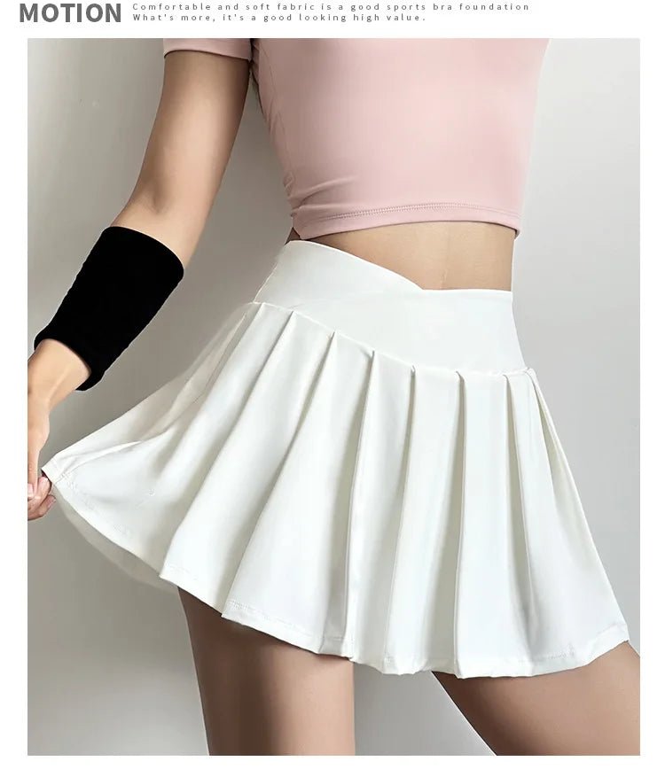 Summer Women Tennis Pleated Skirt With Inner Lining High Waist Double Layer Design Sport Sexy Fitness Yoga Dancing Shorts - DK01 coffee S - Club Rehab