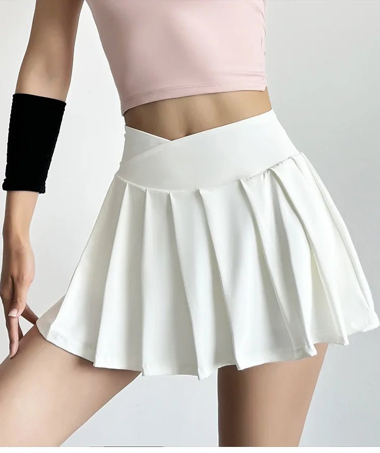 Summer Women Tennis Pleated Skirt With Inner Lining High Waist Double Layer Design Sport Sexy Fitness Yoga Dancing Shorts - DK01 coffee S - Club Rehab