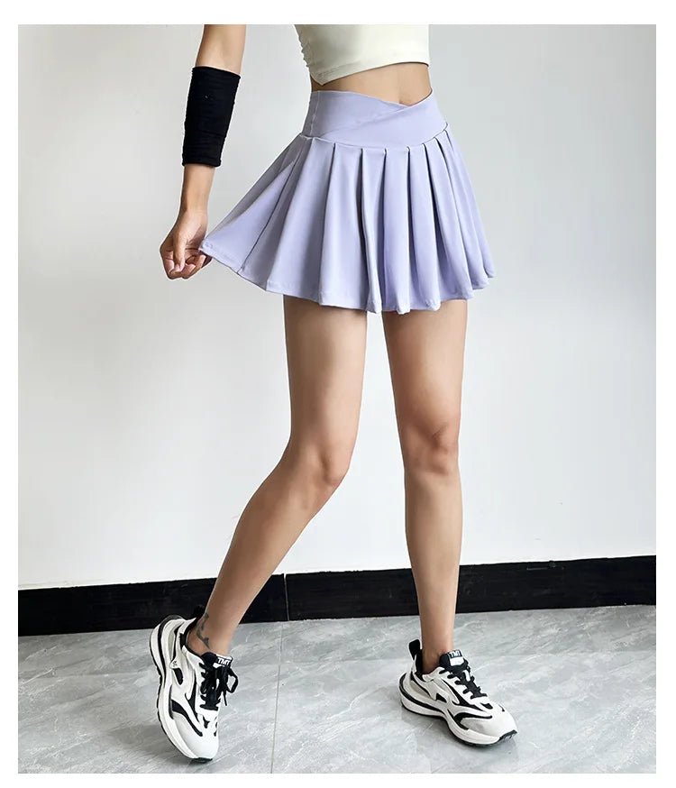 Summer Women Tennis Pleated Skirt With Inner Lining High Waist Double Layer Design Sport Sexy Fitness Yoga Dancing Shorts - DK01 coffee S - Club Rehab