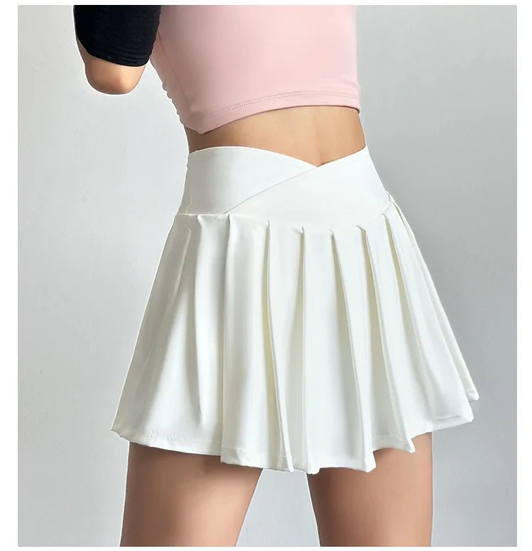 Summer Women Tennis Pleated Skirt With Inner Lining High Waist Double Layer Design Sport Sexy Fitness Yoga Dancing Shorts - DK01 coffee S - Club Rehab