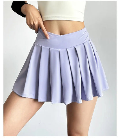 Summer Women Tennis Pleated Skirt With Inner Lining High Waist Double Layer Design Sport Sexy Fitness Yoga Dancing Shorts - DK01 coffee S - Club Rehab