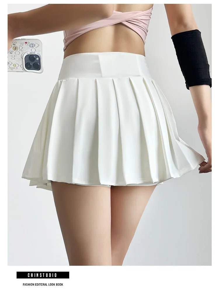 Summer Women Tennis Pleated Skirt With Inner Lining High Waist Double Layer Design Sport Sexy Fitness Yoga Dancing Shorts - DK01 coffee S - Club Rehab