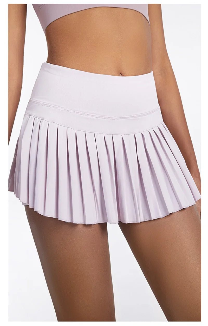 Summer Women Tennis Pleated Skirt With Inner Lining High Waist Double Layer Design Sport Sexy Fitness Yoga Dancing Shorts - DK01 coffee S - Club Rehab