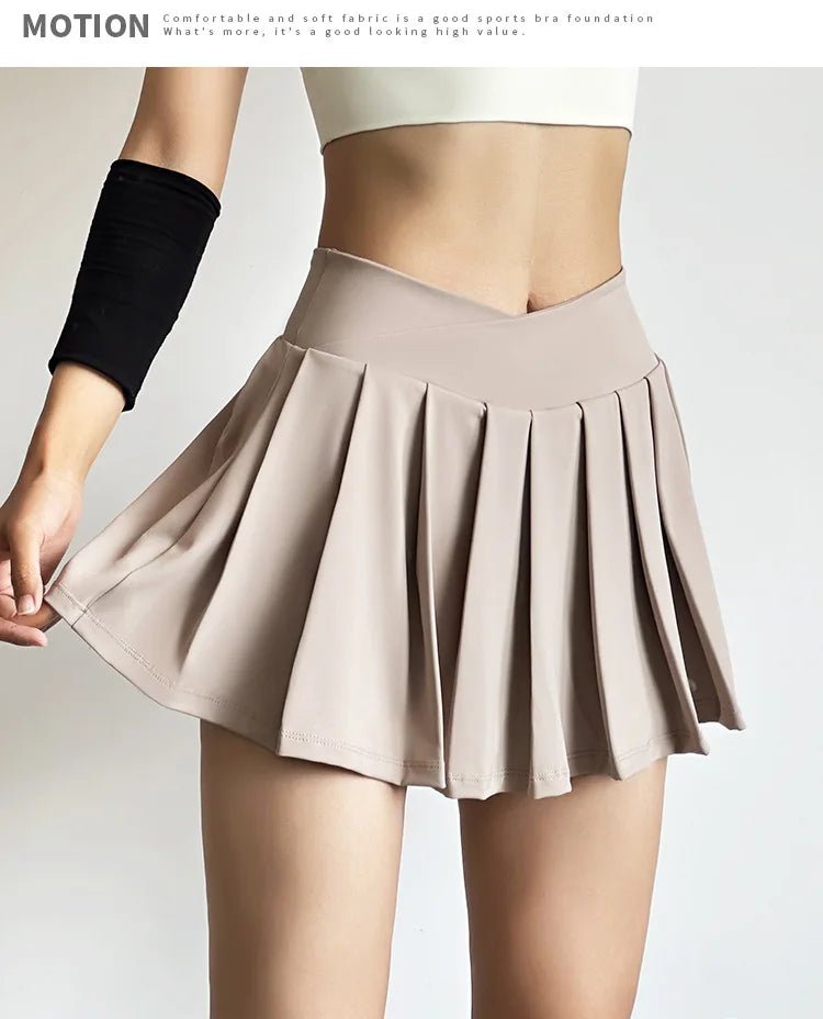 Summer Women Tennis Pleated Skirt With Inner Lining High Waist Double Layer Design Sport Sexy Fitness Yoga Dancing Shorts - DK01 coffee S - Club Rehab