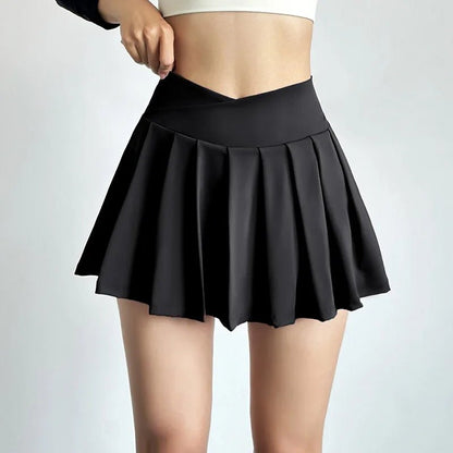 Summer Women Tennis Pleated Skirt With Inner Lining High Waist Double Layer Design Sport Sexy Fitness Yoga Dancing Shorts - DK01 black S - Club Rehab
