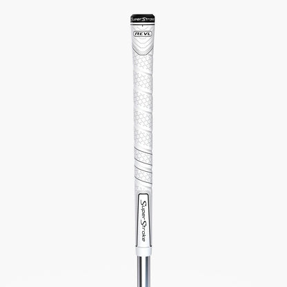 Golf club shaft with 'SuperStroke' and 'REV' branding on a white background