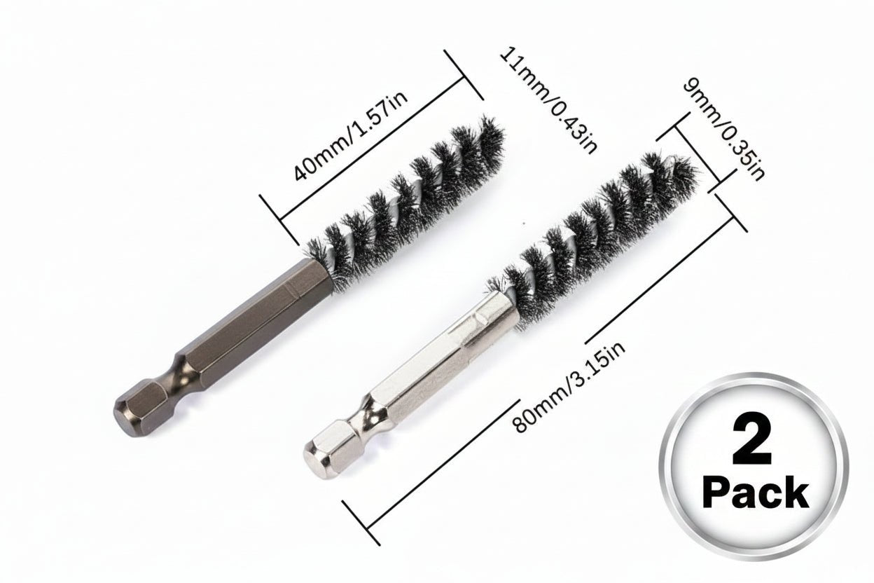 Golf club head brush with measurements and usage illustration on a white background