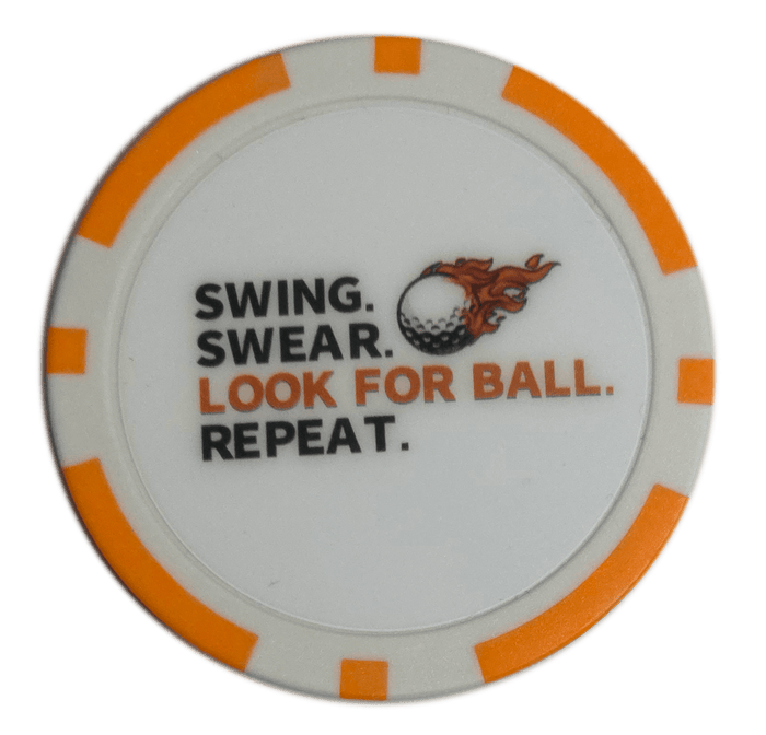“Swing. Swear. Look for Ball. Repeat.” Golf Ball Marker Poker Chip - Club Rehab