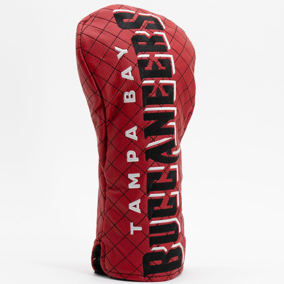 Tampa Bay Buccaneers solid quilted driver headcover, close-up of diamond stitching and exterior texture