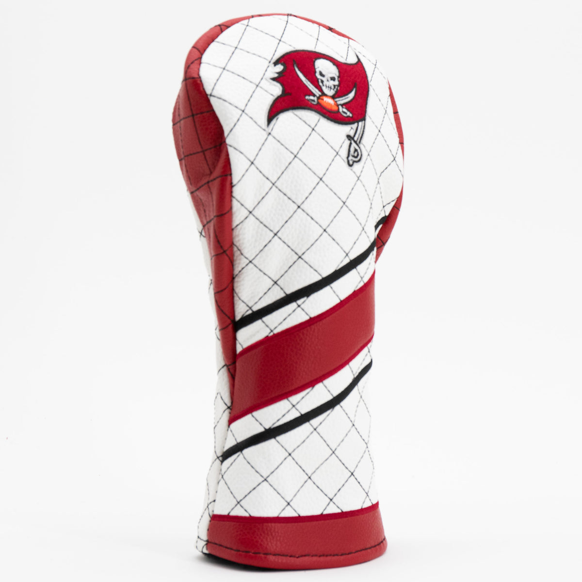 Tampa Bay Buccaneers Striped Quilted Fairway Headcover, close-up of the diamond stitching and textured exterior
