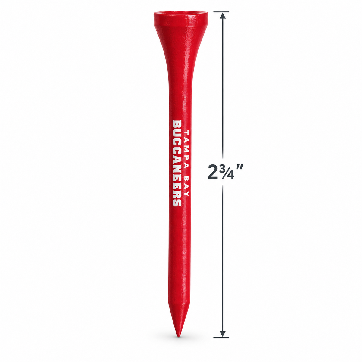 Tampa Bay Buccaneers golf tee with a 2¾-inch height measurement.