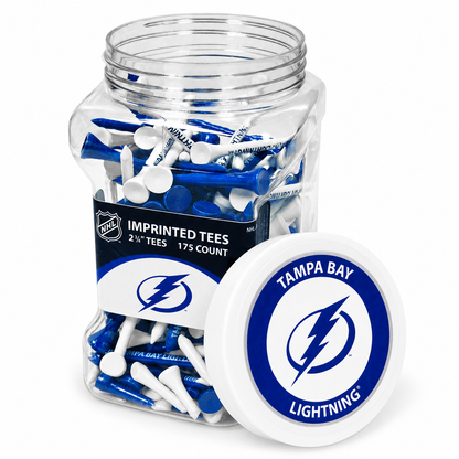 Tampa Bay Lightning jar containing 175 2¾-inch golf tees with its separate team-logo lid.