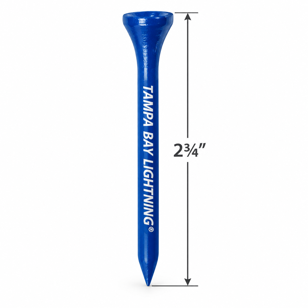 Blue Tampa Bay Lightning golf tee with a 2¾-inch height measurement.