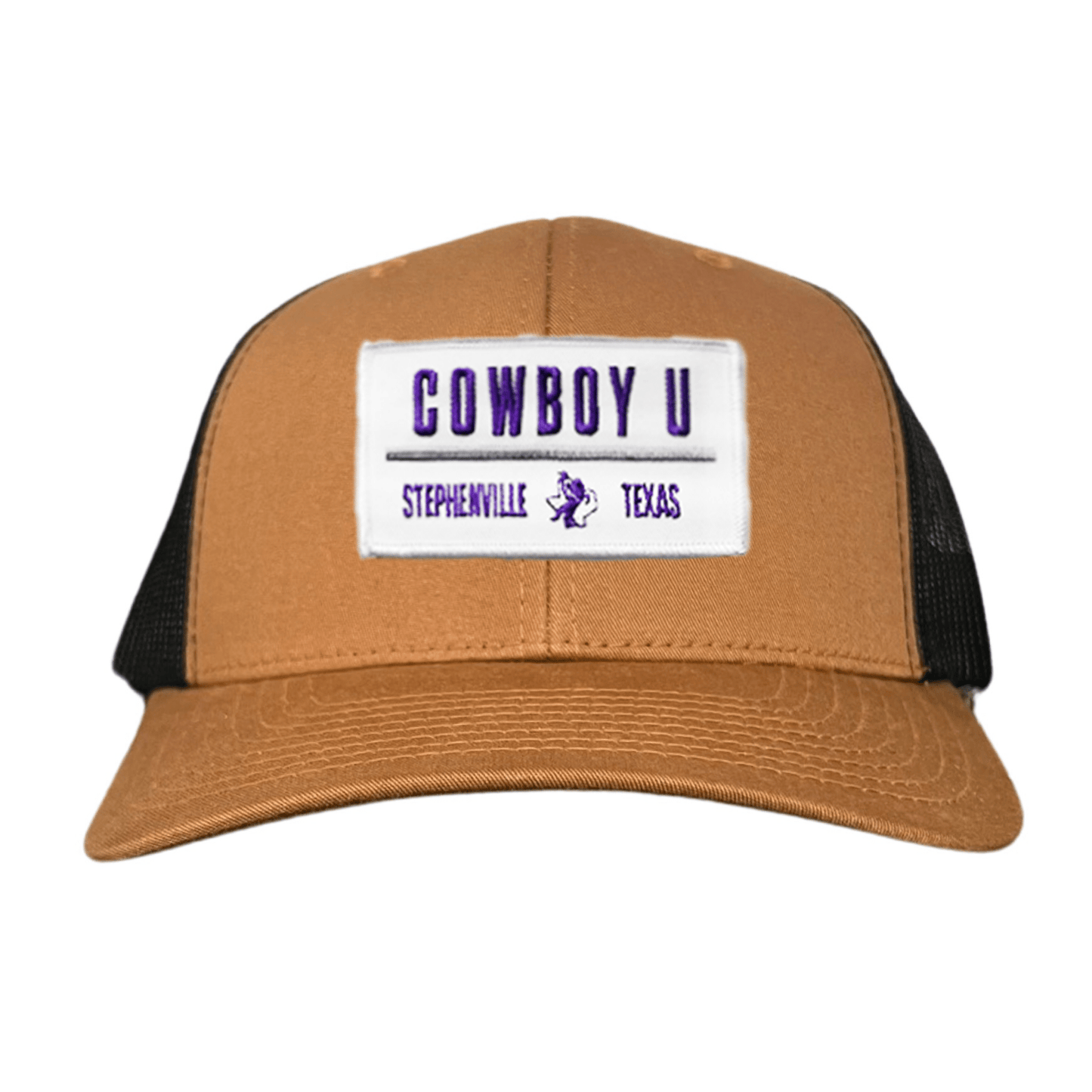 Tarleton State University Cowboy U / Hat / 250 / TAR035 / MM - Caramel / Black Curved Bill Mesh Snapback - Club Rehab