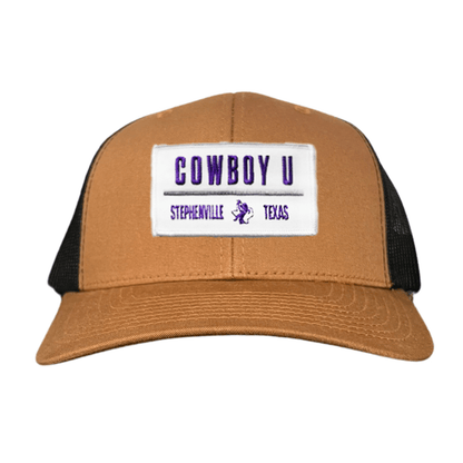 Tarleton State University Cowboy U / Hat / 250 / TAR035 / MM - Caramel / Black Curved Bill Mesh Snapback - Club Rehab