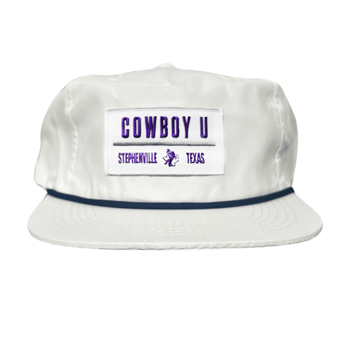 Tarleton State University Cowboy U / Hat / 250 / TAR035 / MM - Flat Bill White with Navy Rope Canvas - Club Rehab