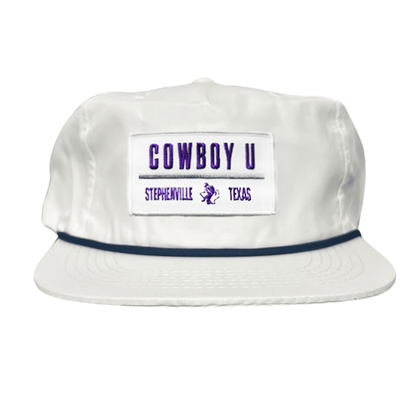 Tarleton State University Cowboy U / Hat / 250 / TAR035 / MM - Flat Bill White with Navy Rope Canvas - Club Rehab