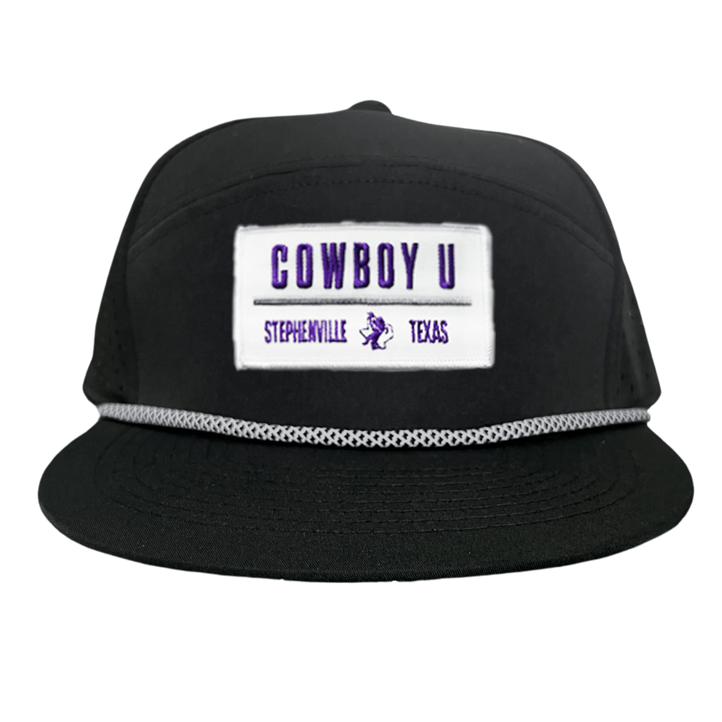 Tarleton State University Cowboy U / Hat / 250 / TAR035 / MM - Flat Bill White with Black / White Rope Canvas - Club Rehab