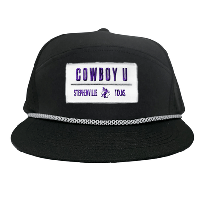 Tarleton State University Cowboy U / Hat / 250 / TAR035 / MM - Flat Bill White with Black / White Rope Canvas - Club Rehab