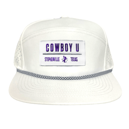 Tarleton State University Cowboy U / Hat / 250 / TAR035 / MM - Flat Bill White with Black / White Rope Canvas - Club Rehab
