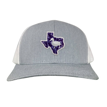 Tarleton State University State of Texas Oscar P / Hat / 177 / TAR006 / MG - Heather Grey / White Curved Bill Mesh Snapback - Club Rehab