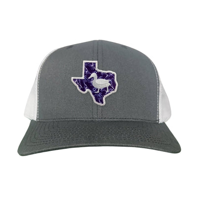Tarleton State University State of Texas Oscar P / Hat / 177 / TAR006 / MG - Charcoal / White Curved Bill Mesh Snapback - Club Rehab